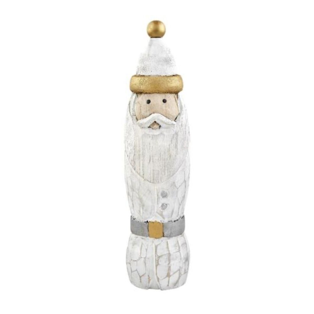 Carved White/Gold Wood Santa Sitter